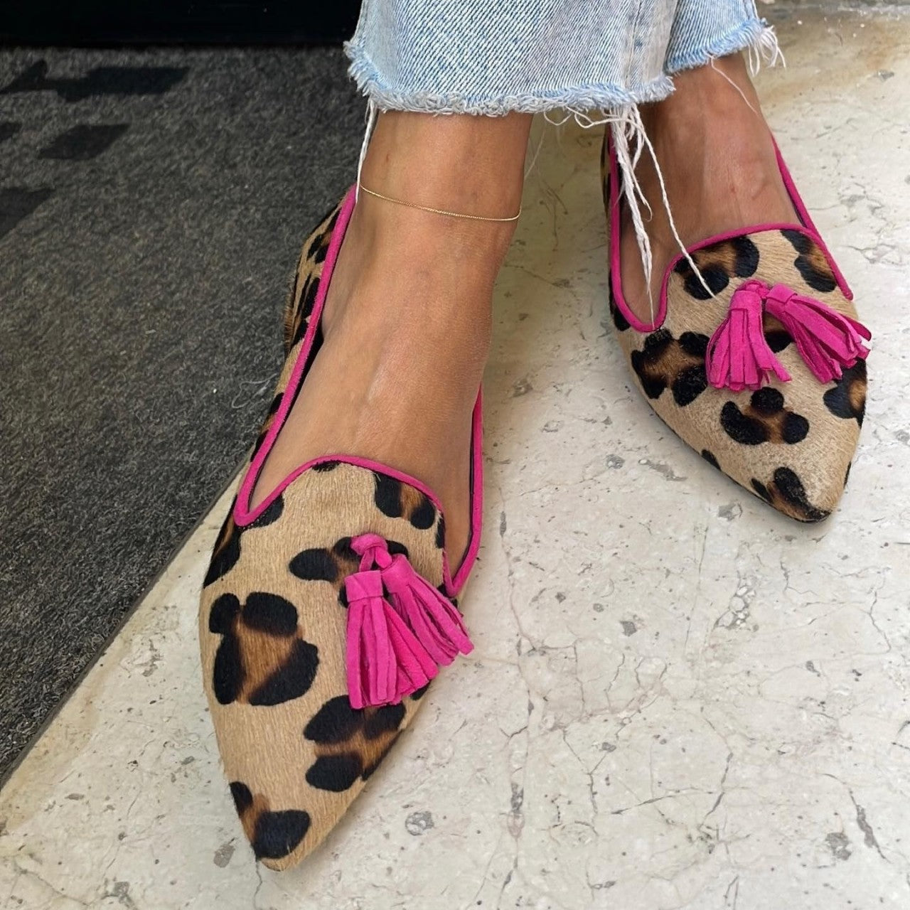 Chique animalprint ballerina's met kwastjes