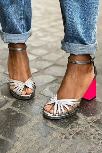 SANDALI CON TACCO BICOLORE
