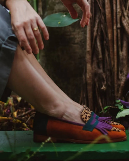 Mocassin met franjes en animalprint