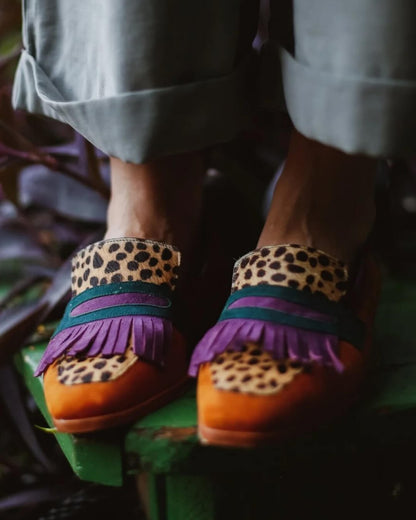 Mocassin met franjes en animalprint